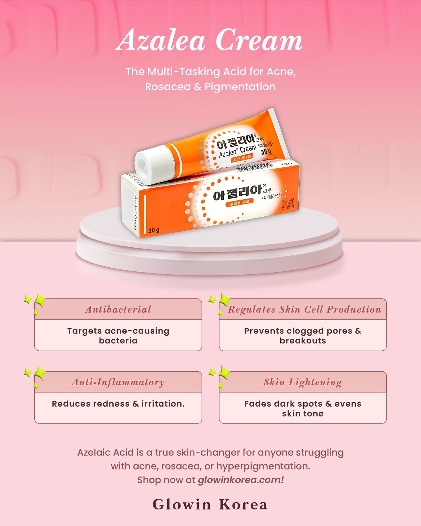 Korean Azalea Cream packaging with 2% azelaic acid