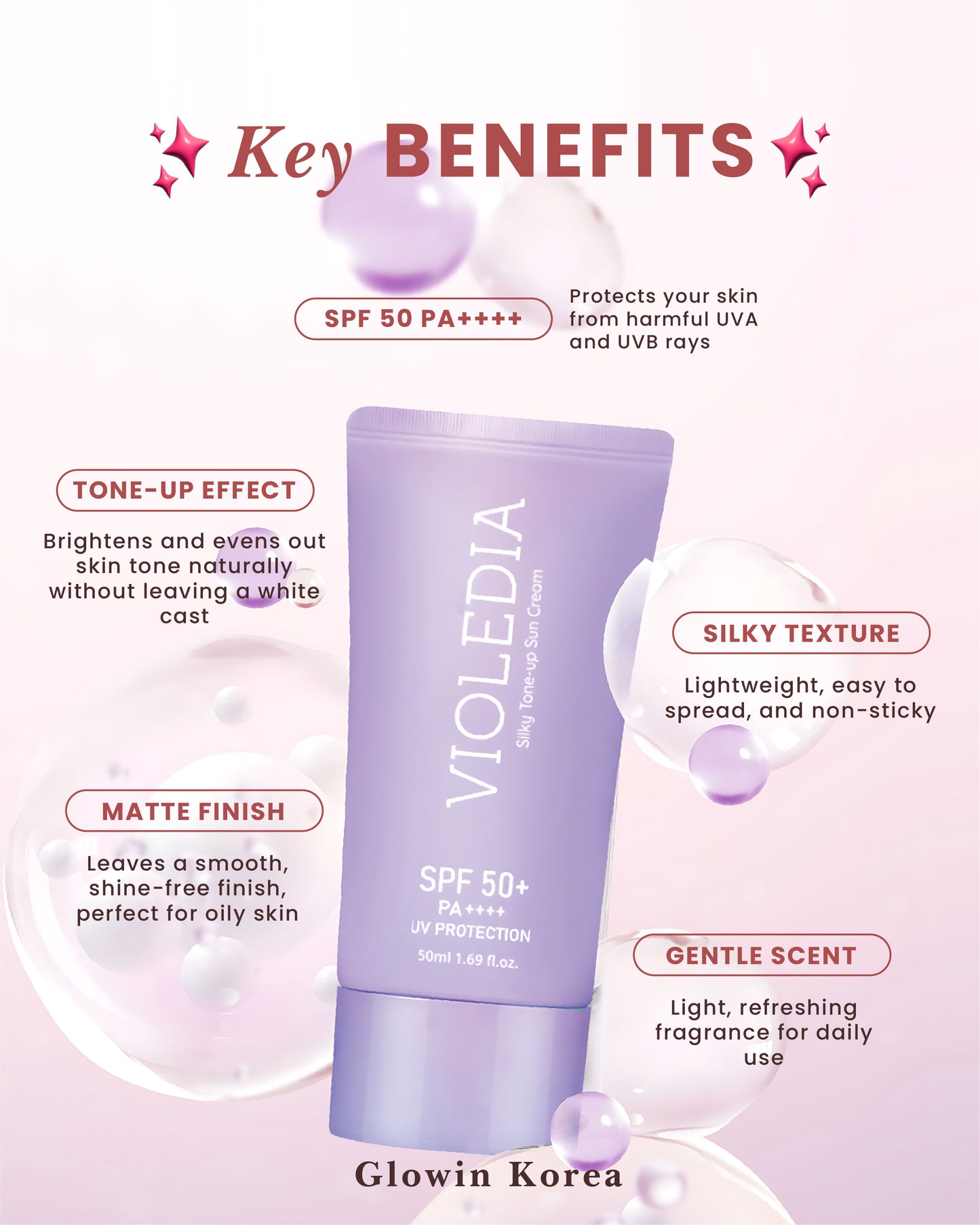 Violedia Tone-Up Sunscreen SPF 50+ – Korean UV Protection Viral