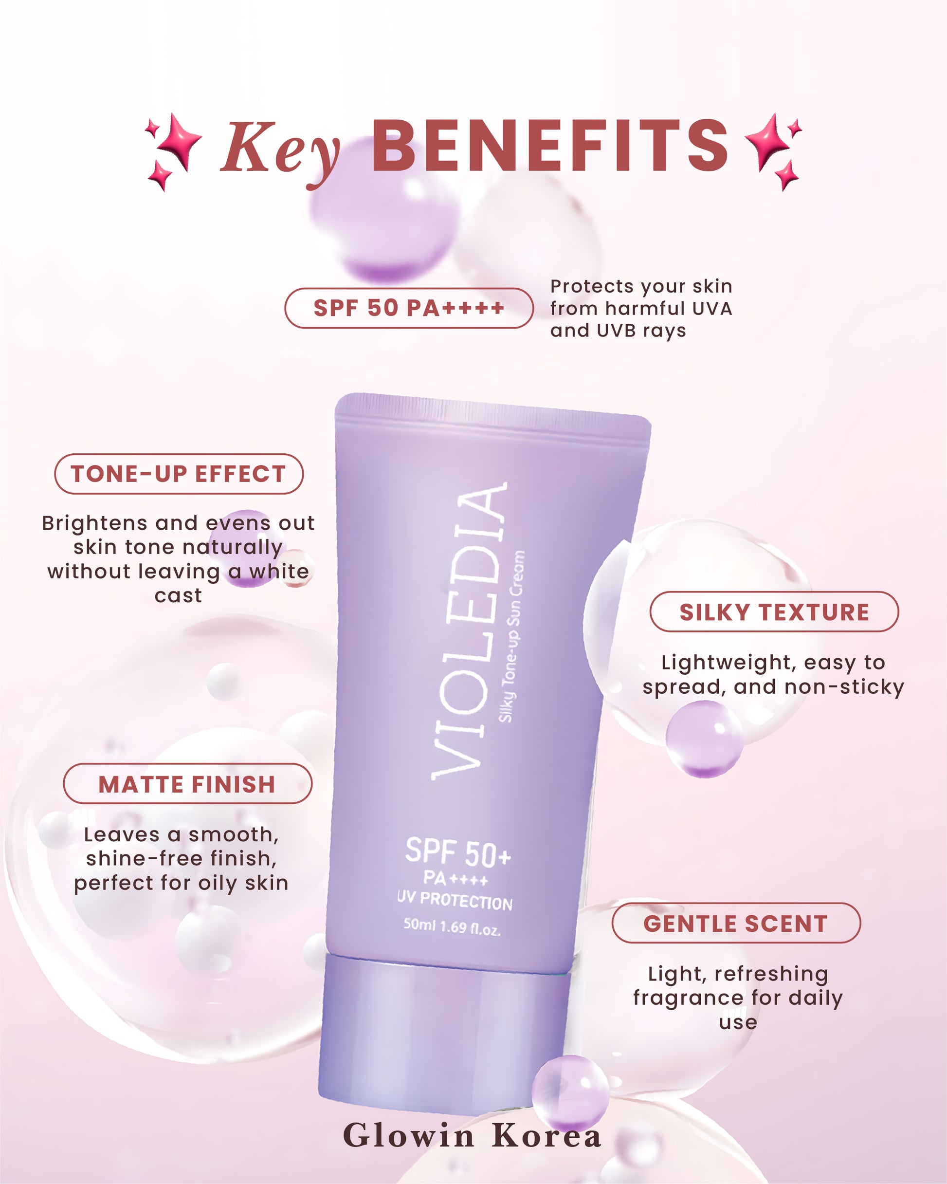 Violedia Tone-Up Sunscreen SPF 50+ – Korean UV Protection Viral