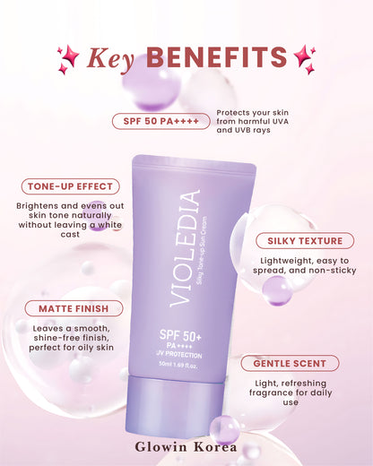 Violedia Tone-Up Sunscreen SPF 50+ – Korean UV Protection Viral